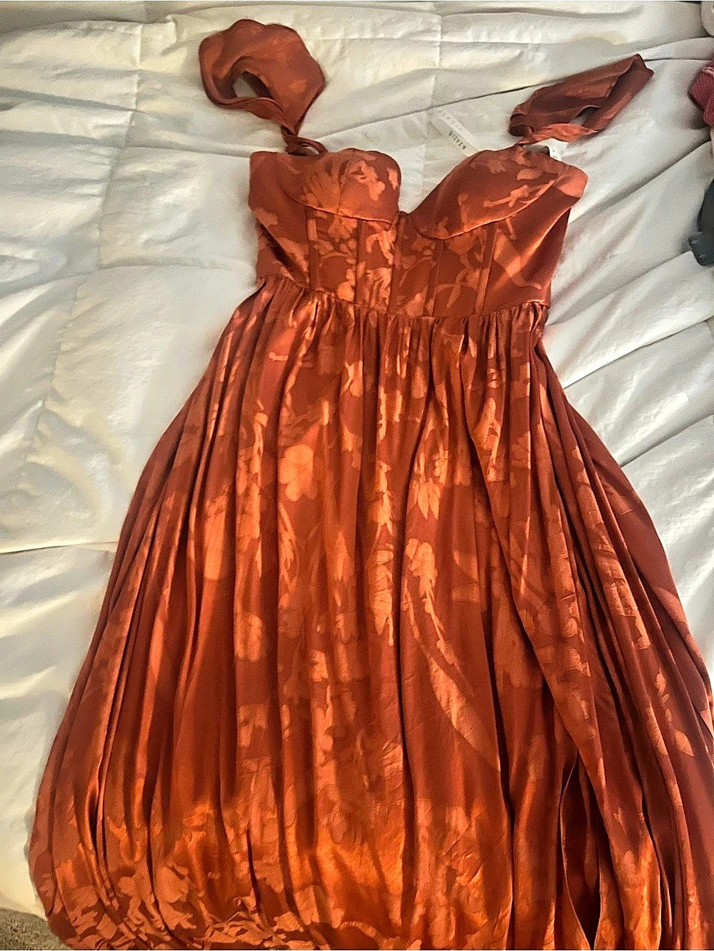 Azazie Janna Rust Flutter Sleeves Maxi Dress Floral Maxi Dress in Orange Size 8